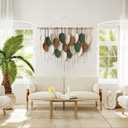 KHOYIME Large Macrame Wall Hanging Boho Woven Tapestry, Chic Home Decor Modern Bohemian Handmade Leaf Feather Wall Art Decorations for Apartment Dorm Living Room Bedroom Nursery Backdrop 39"W X 29.5"L