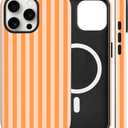 Magnetic for iPhone 15 Pro Max Case Cute Stripes Phone Case, Shockproof Slim TPU and Hard PC Protective Phone Cover Compatible with MagSafe Designed for Women Girls, Orange