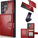 Case Wallet for Samsung Galaxy S23 Ultra Wallet Case, 6.8 Inch with Card Holders, Magnetic Detachable Back Flip Case, Leather Slim Card Case, Wireless Charging Supported, RFID Blocking, Red