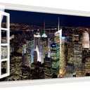 Window View New York Night Canvas Wall Art- City Landscape Canvas Print Pictures Painting Artwork Framed for Living Room Bedroom Bathrom Offce Decor-20"x40"
