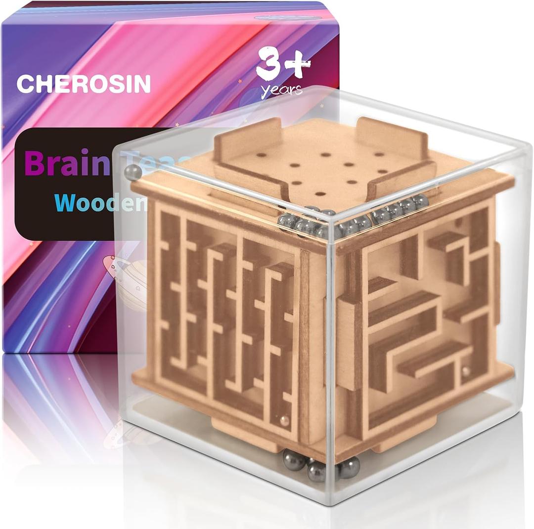 Fidget Puzzle Cube for Kids and Adults - 6-Sided Wooden Puzzle Game Fidget Toy for Anxiety Relief - Handheld Maze Cube for Travel - 3D Brain Teaser Magic Cube Fidget for Christmas Stocking Stuffers