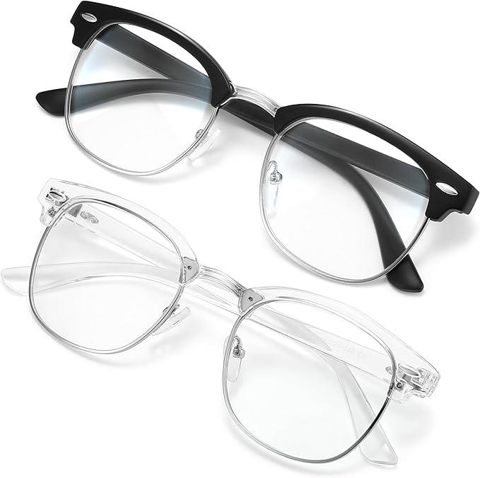 racico Eyewear Frame for Men and Women, Fashion Vintage Classic Blue Light Glasses Semi-Rimless Half Frame 