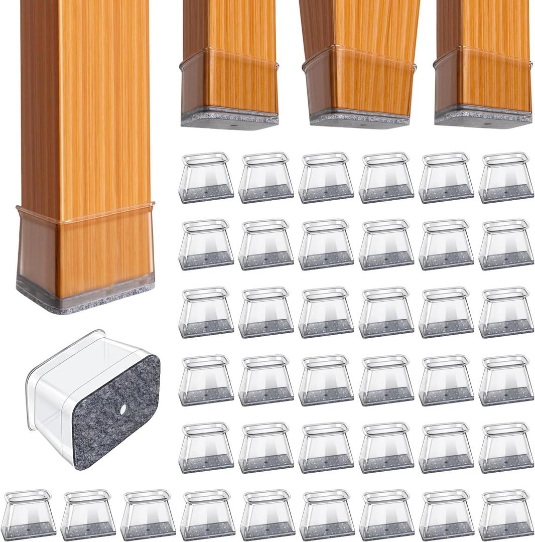 BUMACO Chair Leg Floor Protectors Rectangle Chair Leg Protectors for Hardwood Floors Silicone Pads Covers to Protect Floors(Clear-40 Pcs, Rectangle M Fit (L:1-1/8" ~ 1-1/2", W:3/4" ~ 1")