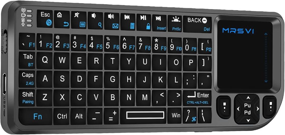 Mini Keyboard with Touchpad, Bluetooth + 2.4G Dual-Mode Ultra-Thin Portable Keyboard | Rechargeable Keyboard with 7-Color Backlit for Tablet/PC/phone/TV, Suitable for travel, office, and home use (Black)