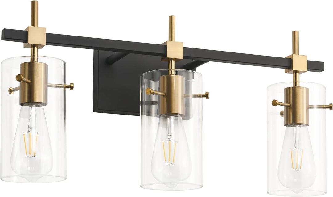 Matte Black and Gold Vanity Light, 3 Light Bathroom Lighting Fixtures Over Mirror, Modern Metal Wall Lights for Hallway Kitchen Bedroom Living Room