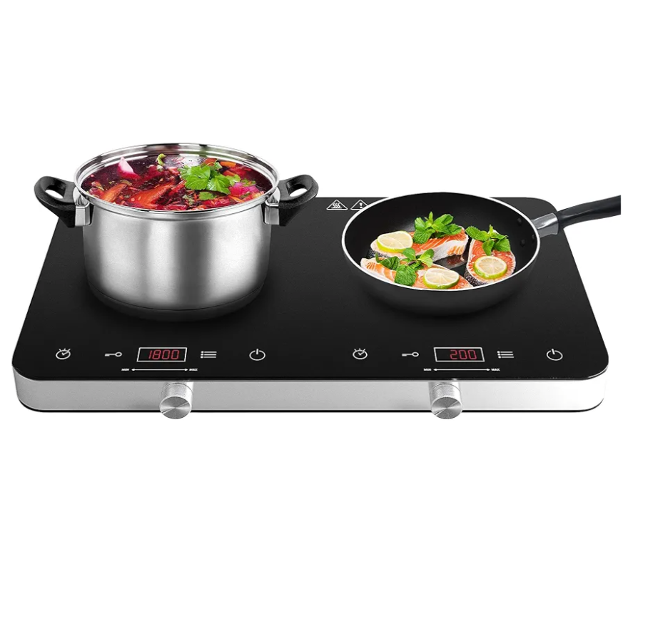 COOKTRON Double Induction Cooktop Burner, 1800w 2 burner Induction Cooker Cooktop, 10 Temperature 9 Power Settings Portable Electric Countertop Burner Touch Stove with Child Safety Lock & Timer