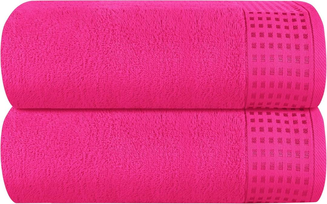 GLAMBURG 100% Cotton Oversized 2 Pack Bath Sheets 35x70, Ultra Soft Highly Absorbant Compact Quickdry & Lightweight Large Bath Sheet Set, Ideal for Gym Travel Camp Pool - Hot Pink