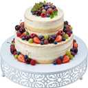 Wenqik 12 Inch Cake Stand Round Metal Cupcake Dessert Wedding Cake Stand Cookies Display Holder Fruit Food Serving Tray for Table Wedding Birthday Anniversary Party Decor (White)
