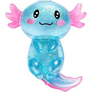 Glitter Axolotls Squishies Toy, Stretchy Axolotls Stress Ball, Soft Squeeze Sensory Fidget Toys for Kids Adults, Cute Easter Basket Stuffers Party Favors Classroom Prizes (Blue)
