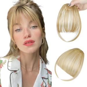 Clip in Bangs, Wispy Bangs Hair Clip,Natrual Fake Bangs Fringe with Temples Hairpieces for Women Clip on Faux Bangs Hair Extensions for Daily Wear Ash Blonde