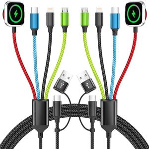 Firsting Travel Essentials 2026 4-in-2 Multi Charging Cable with iWatch Charger [1Pack 5FT], Nylon Charging Cords, USB C USB A Phone Charger for Multiple Devices, Cruise Essentials Car Accessories