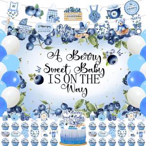Berry Baby Shower Decorations, A Berry Sweet Baby Is on The Way Decoration Blueberry Backdrop Banner Background Prop Cake Cupcake Topper Balloon for Fruit Berry Sweet Baby Shower Decoration