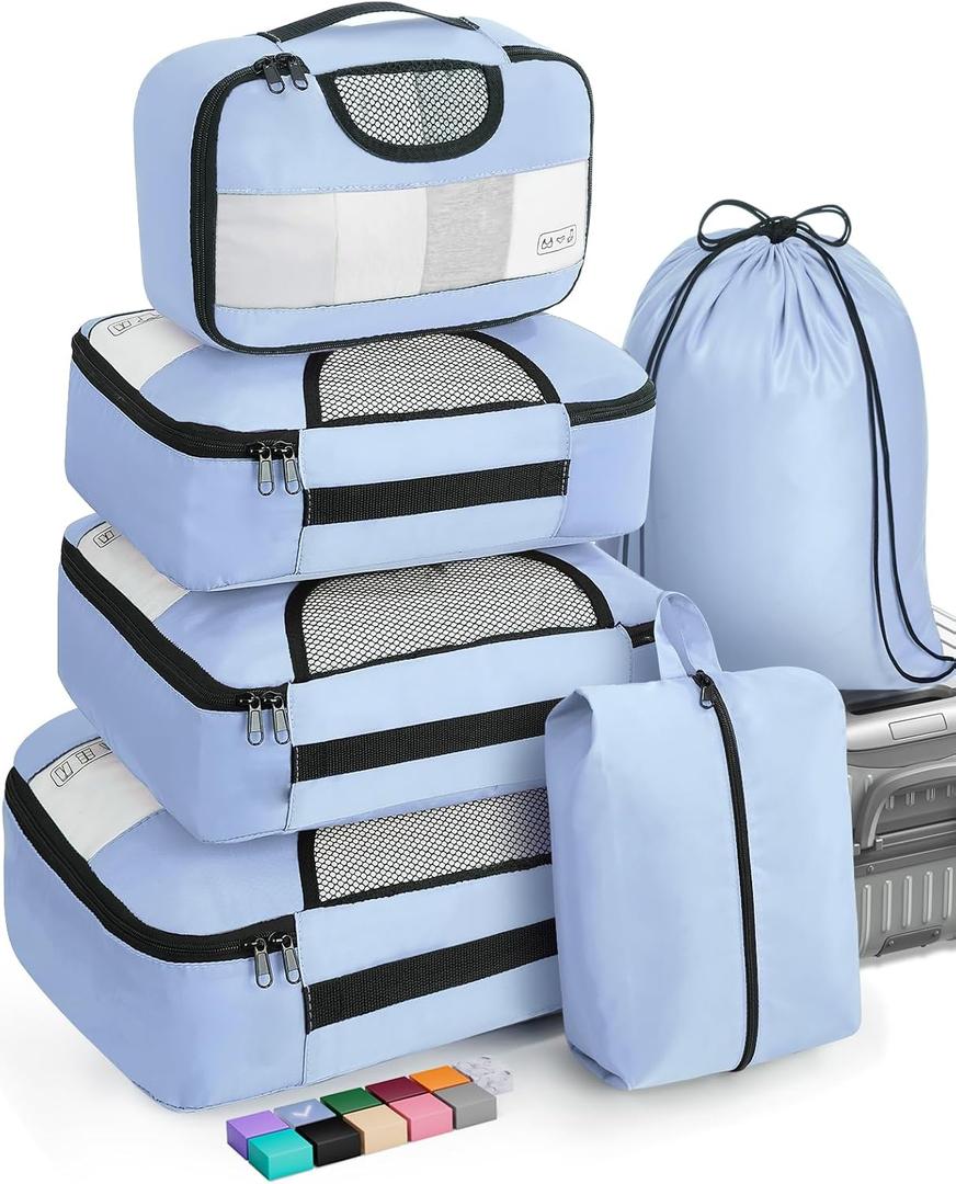 Veken 6 Set Packing Cubes, Travel Gifts for Women Mom, Carry on Suitcase Organizer Bags with Hanging Toiletry Bag and Large Laundry Bag, Travel Essentials Luggage Accessories for Cruise Ship