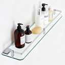 24 Inches Glass Shelf for Bathroom, Rectangular Tempered Glass Floating Shelves with Aluminum Rail and Aluminum Brackets, Shower Shelves for Storage, 1 Pack, 24 x 5.12 Inches