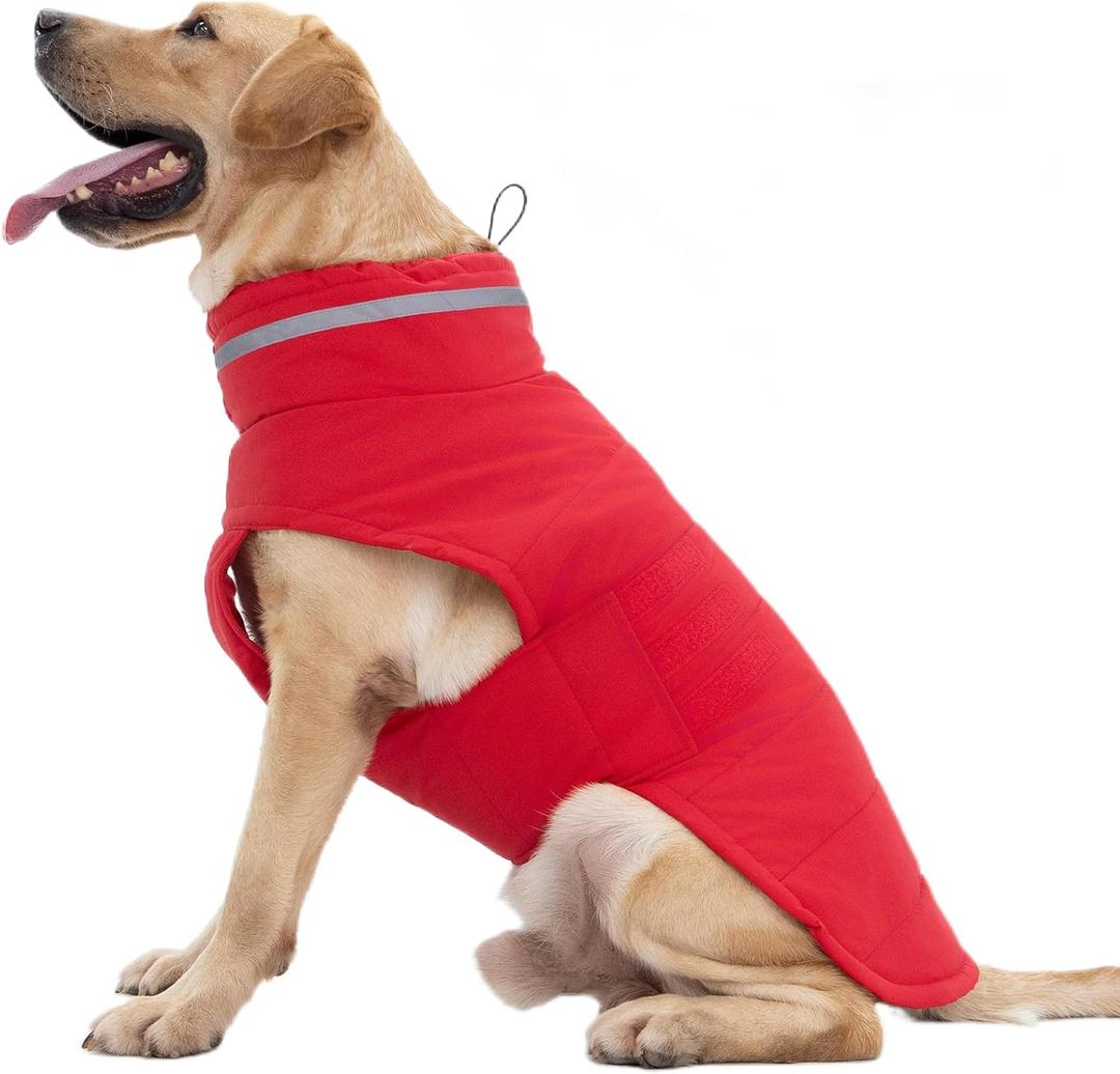 Mklhgty Waterproof Dog Coat for Medium Dogs, Warm Dog Winter Jacket, Reflective Windproof Turtleneck Dog Cold Weather Coats with Adjustable Hook & Loop - Red - M (M: 18-38lbs)