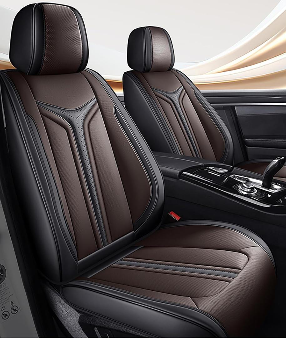 CAR SEAT Covers- 13 Piece- Breathable Leather Car Seat Cover- Universal Seat Covers for Cars- Waterproof Car Seat Protector (Black & Brown)