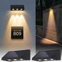 Solar Wall Lights Outdoor, 3 LED Lenses Fence Lights Solar Powered Outdoor Waterproof Warm White, Dusk to Dawn Exterior House Number Lighting for Porch, Patio, Balcony, Deck, Address Sign (2 Pack)