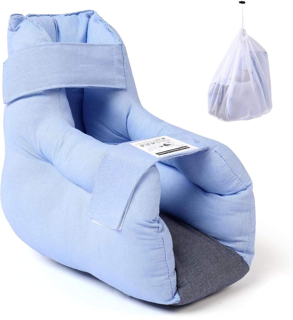 Heel Protector for Pressure Sores Relief  Foot Pillow for Bedridden Patients, Ankle Cushion for Heel Pain, Open Heel Design for Ulcer Prevention, Includes Laundry Bag (Blue -One Count (1pc)with Laundry Bag)
