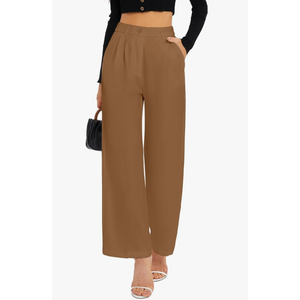 FUNYYZO Wide Leg Pants Women's High Elastic Waisted in The Back Business Work Trousers Long Straight Suit Pants, M