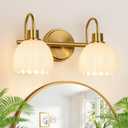 Bathroom Light Fixtures, 2-Light Gold Vanity Light Fixtures with White Tulip Glass Shades, Bathroom Lighting Fixtures Over Mirror for Bedroom, Living Room & Hallway (Bulbs Not Included)