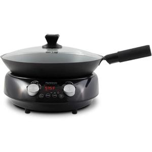 Nuwave Mosaic Induction Wok, Precise Temp Controls from 100F to 575F in 5F, Wok Hei, Infuse Complex Charred Aroma & Flavor, 3 Watts 600,900 & 1500, Authentic 14-inch Carbon Steel Wok Included,Black