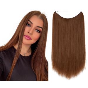 SARLA 22 Inch Invisible Wire Hair Extensions Light Auburn Long Straight Synthetic Hairpieces Adjustable Transparent Headband for Women No Clip