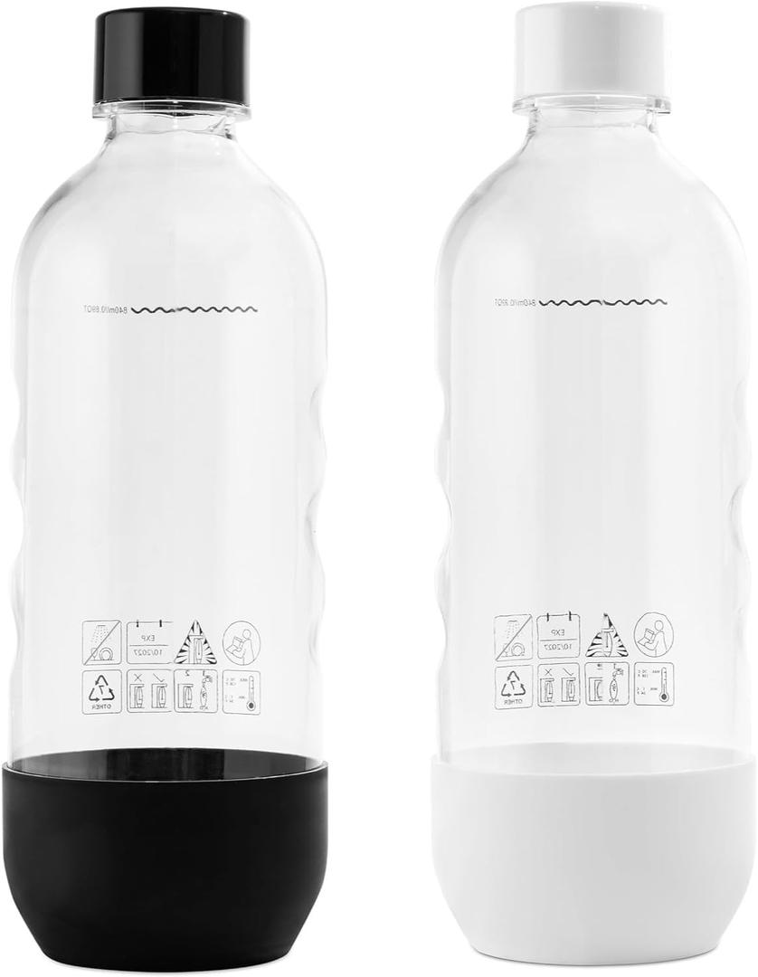 Replacement for SodaStream Bottles fits Fizz, One Touch, Jet, Source, Play, Genesis, Power (2-Pack, Black & White) (BlackWhite)