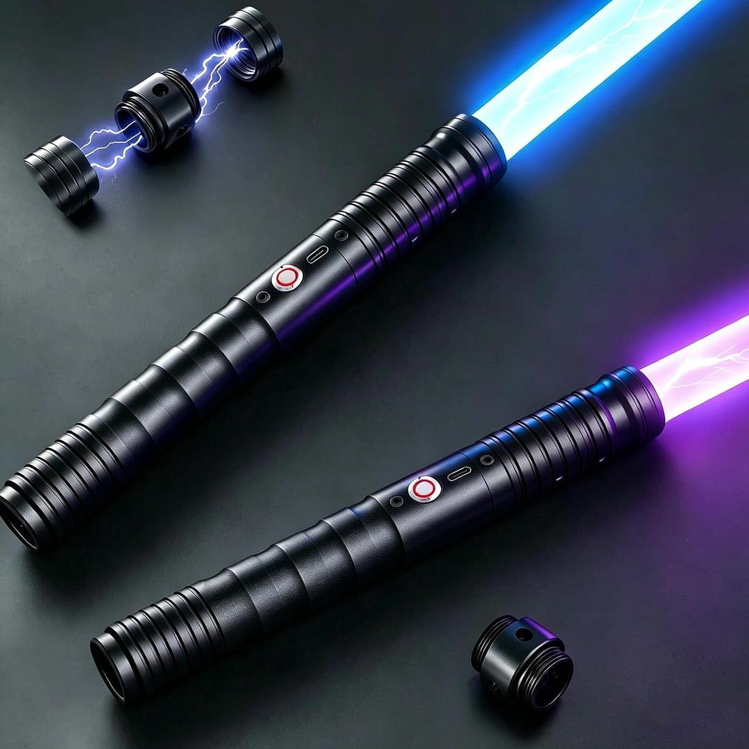 Jvmusaber Lightsaber, 2-in-1 Dueling Light Saber 20 Colors for Adult-2PCs | 4 FX Sound and Motion Sensors Metal Hilt Dueling Light Saber Theme Parties Halloween Decoration Cosplay Birthday Gifts