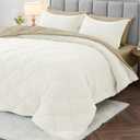 MUXHOMO 7 Pieces Queen Comforter Set, Reversible Bed in a Bag Queen Size, All Season Bedding Set with Comforter, Flat Sheet, Fitted Sheet, Pillowcases & Shams, Ivory & Khaki (Queen (88"x88"))