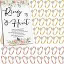 Bucherry Bridal Shower Games with Rings Funny Hunt Games Sign Wooden Game Sign and 100 Mini Plastic Fake Rings with Diamond for Bride Shower Game Wedding Winner Gifts Party Favors (Flower)