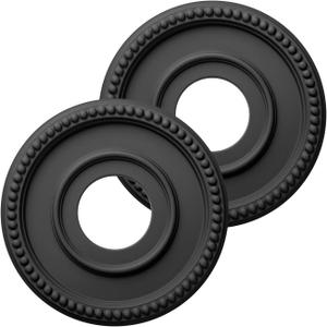 2 Pack Moldeds PU Ceiling Medallions for Light Fixtures and Ceiling Fans, 12-1/2"OD x 4" ID x 1-3/8 "P Matte Black (Fits Canopies up to 5-1/2") Black