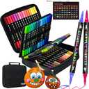 IVSUN Acrylic Paint Pens, 60 Colors Dual Tip Paint Markers with Fine Tip and Brush Tip for Stone, Wood, Canvas, Calligraphy, Ceramic, Metal, Glass, Rock Painting, DIY Crafts Art Supplies Kit (pack for 2)
