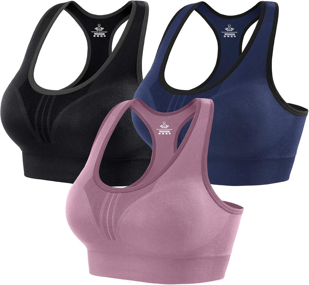 Heathyoga High Impact Sports Bras for Women High Support Padded Sports Bra Pack Racerback Bras for Women Workout Bra Sets (Medium, 3 Packs-black+blue+pink)