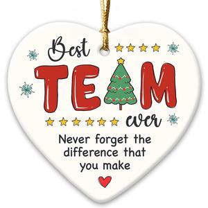 3 x Best Team Ever Gifts 2025, Inspirational Gift for Coworkers, Employees, Staff, Work Bestie, Heart Shaped Ceramic Ornaments Appreciation Gift for Coworkers, Team Gifts for Employees