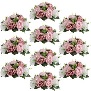 Sziqiqi Flower Centerpieces for Tables Pink Kissing Balls for Wedding - Artificial Floral Arrangement Center Piece Decorations Flores Artificiales para Decoracion (Dusty Pink & White)