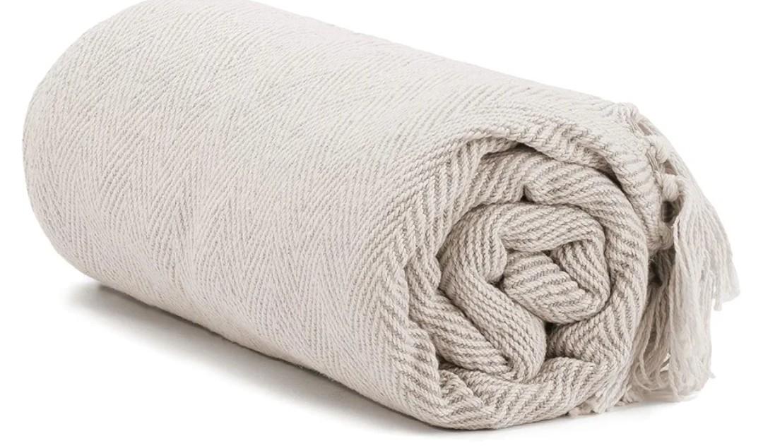 Americanflat 50x60 Throw Blanket - Soft and Breathable Cotton Throw Blanket for Couch, Bed, Chair - Decorative Blankets Perfect for Home, Office, or Outdoor Use - Cream Herringbone Design