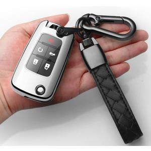 Sindeda for Chevrolet Key Fob Cover with Keychain TPU Full Protection Key Shell Case Compatible with Chevy Equinox Camaro Cruze Malibu Sonic Volt Park Impala Buick Encore Allure Regal-Silver