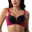 YooMee Push Up Bra for Women,Lace Bras with Underwire Cups,Comfort Padded T-Shirt Bra Add One Cup 34B