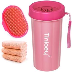 Dog Paw Cleaner for Large Dogs (with 3 Towels & Dog Bath Brush), Dog Paw Washer, Paw Buddy Muddy Paw Cleaner, Pet Foot Cleaner (Large, Red)