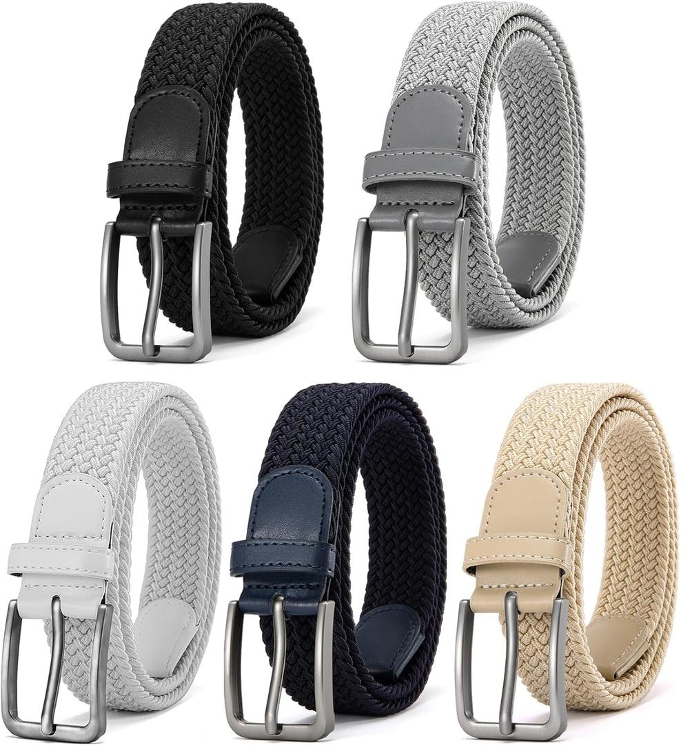 DOOPAI Braided Stretch Belt for Men, Elastic Woven Belt, casual Fabric Golf Belt, 1 3/8" for Golf Pants Jeans, Gift Box, Size 105