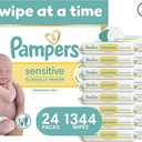 Pampers Sensitive Baby Wipes, Unscented, Fragrance Free, Clinically Proven, Water Based, Hypoallergenic, Multi-Use, Hand Wipes, 1344 Wipes Total (24X Flip-Top Packs)