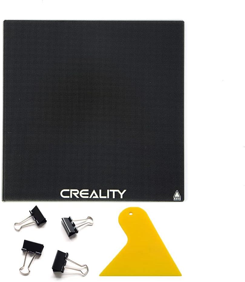 Creality Official CR-10 Platform Tempered Glass Bed with 4 Binder Clips, Removal Tool, 310x310x4mm, 3D Printer Cr-10s/Cr-10 V2 Upgraded Build Plate Printing Surface for Heated Bed