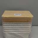 Small Plastic Storage Bins with Bamboo Lids 5.2qt Stackable Box Basket Pantry Decorative Containers Cute with Lable for Organizing Desktop Closet Office Cream White of 6 packs 10*7.2*4.1'