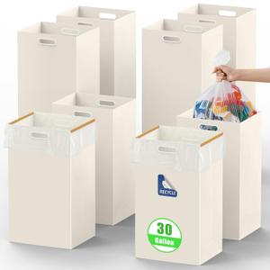 30 Gallon Disposable Trash Cans with Built-in Handles, 8Pack Extra Large Portable Trash Can, Waterproof Layer Reusable Garbage Can, Recycling Bins, Extra-Thick Recycled Cardboard, Perfect for Parties
