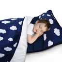 Toddler Nap Mat with Pillow and Blanket, Cot Nap Mats for Daycare Preschool Kindergarten, Lightweight Portable Travel Sleeping Bag for Kids, Super Soft & Cozy, Navy Cloud, 50" x 21"