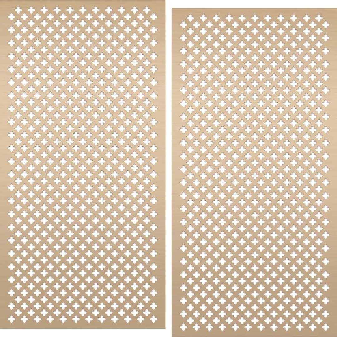 Therwen 2 Pcs 1 x 2 Feet Cloverleaf Aluminum Sheet Gold Cloverleaf Decorative Metal Sheet, 0.04 Inch Thick
