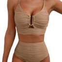 Herseas Womens High Waisted Bikini Sets Ribbed 2 Piece V Neck Swim Bathing Suit U-Wired Push Up Slimming Swimsuits Teen Girls Cruise Essentials Dark Brown, Large