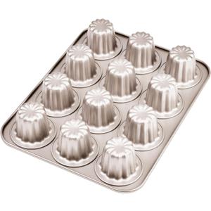 12 Canele Mold Cake Pan Non-Stick Canele Muffin Bakeware Cupcake Pan for Oven Baking (Champagne Gold)