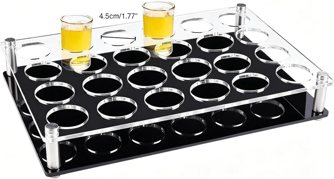 NBEADS 24 Shot Glass Tray Holder, Bar Acrylic Shot Glasses Holders Wine Glass Cup Serving Tray Cups Organizer Shot Glass Display Bar Accessories for Party, Bar, Club, Hole: 1.77"