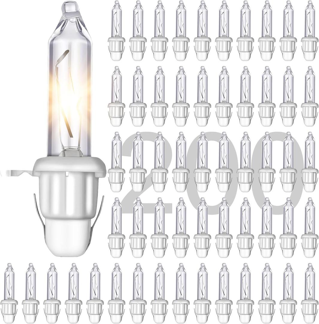 ElectricWise 200 Pcs Twinkle Christmas Tree Light Replacement Bulbs, 2.5 Volt Incandescent Christmas Tree String Bulbs with Base for Indoor Outdoor Xmas Decor (Warm White,White Base)